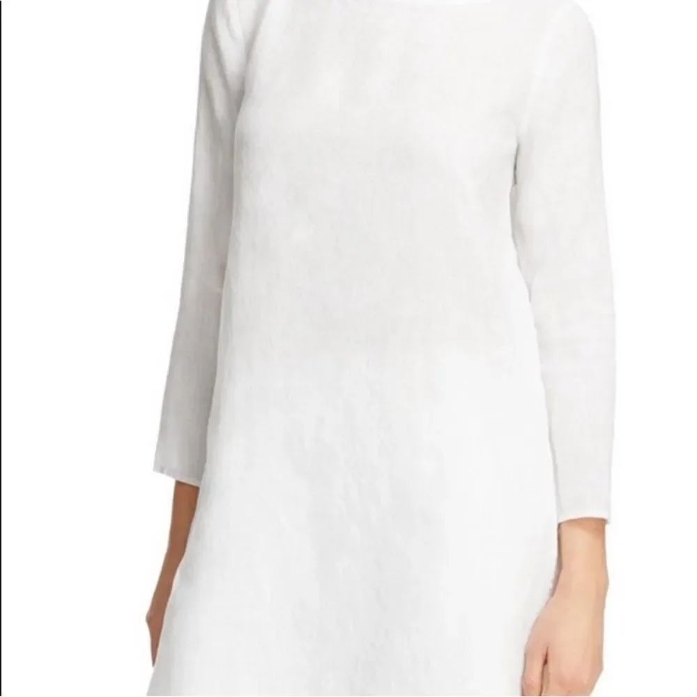 EILEEN FISHER White Organic LinenโJersey Bateau Neck Top Tunic Sz XSmall NWT